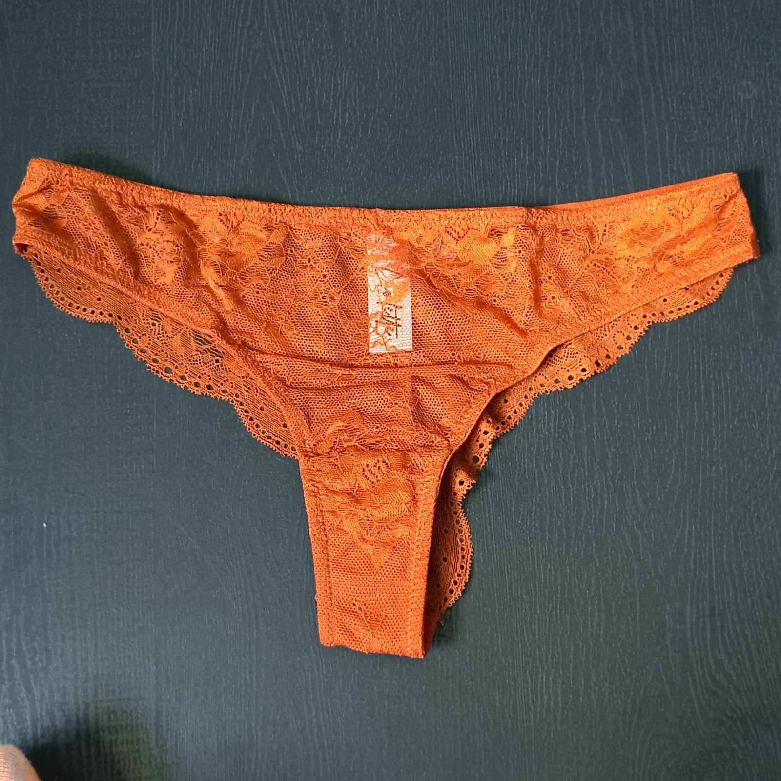 Lingerie Scallop Trim Lace Thong M Size Luvlette Orange Color
