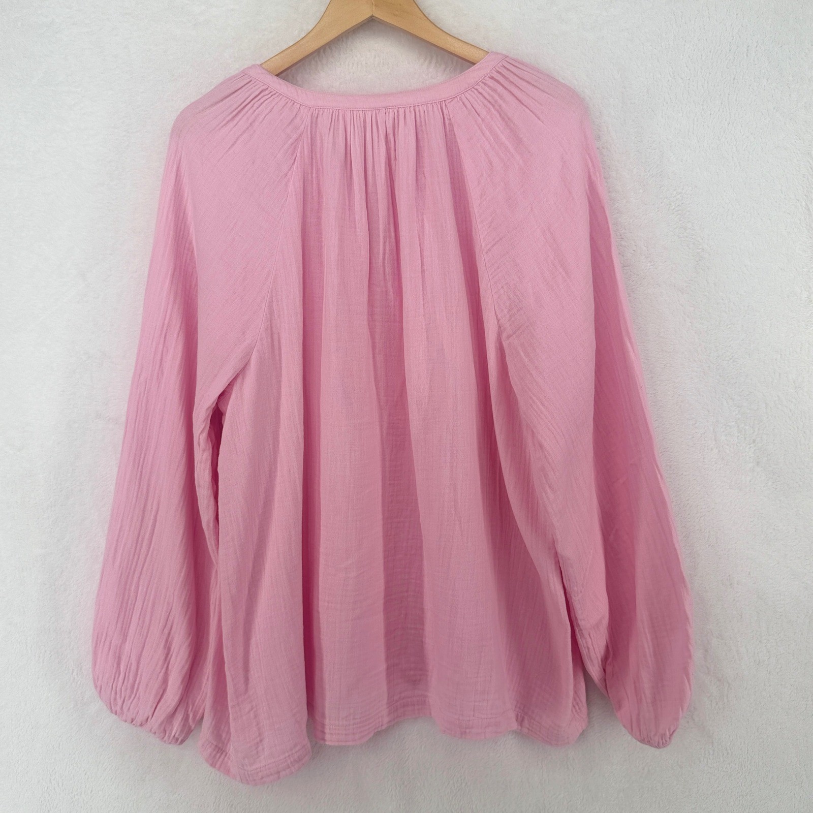 Old Navy Peasant Blouse Womens XL Tall Pink Cotton Gauze Split Neck Top