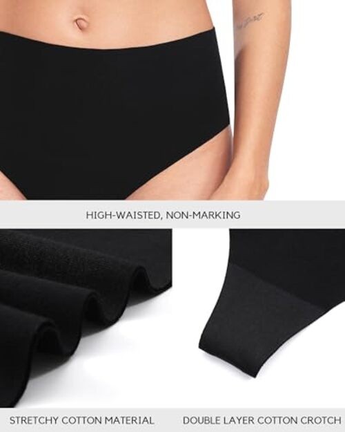 Cotton Thongs for Women High Waisted Seamless No Show Thong Large Black-6 Pack