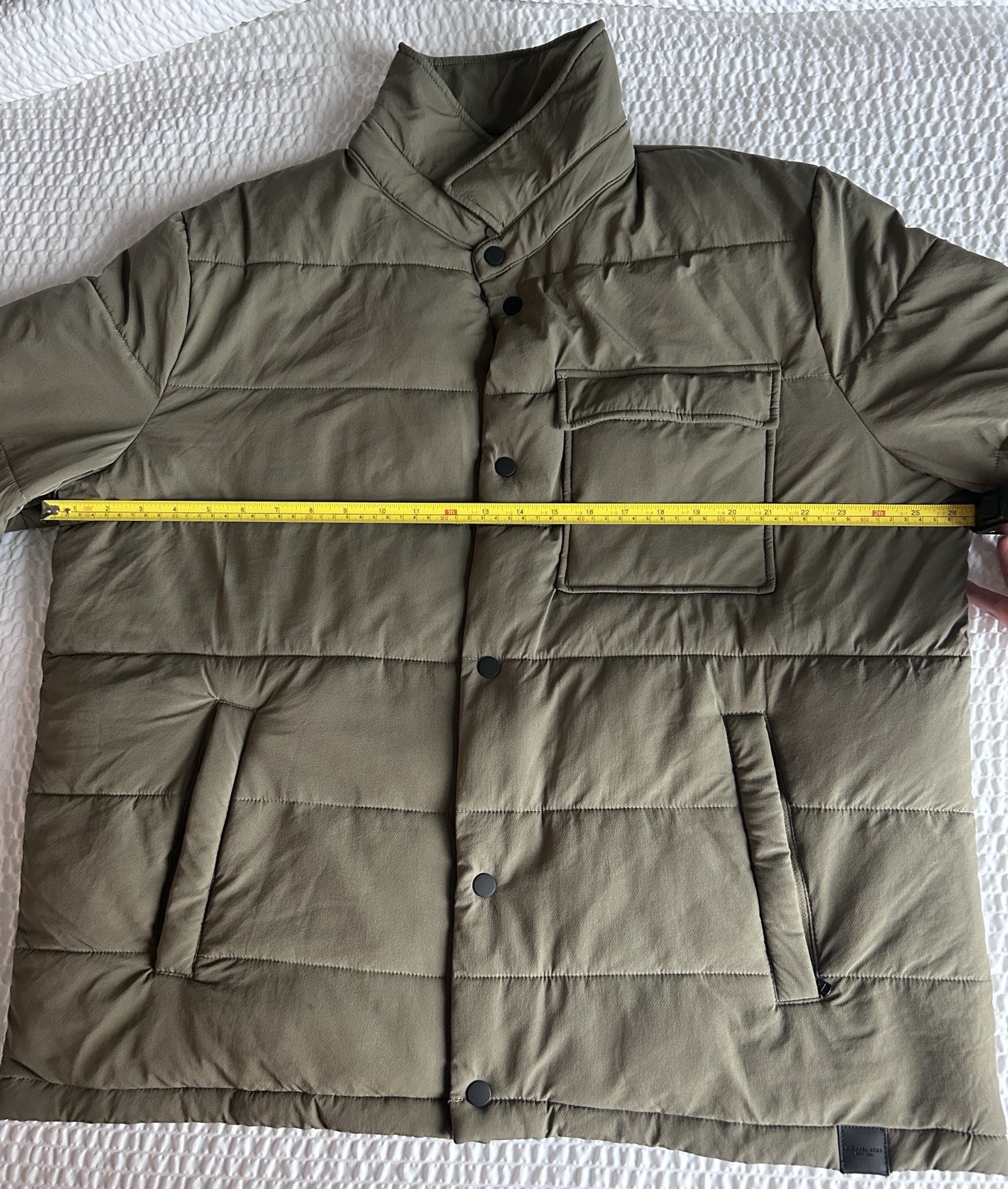 Michael Kors Men’s Quilted Puffer Jacket Olive Green Snap Button Size XL