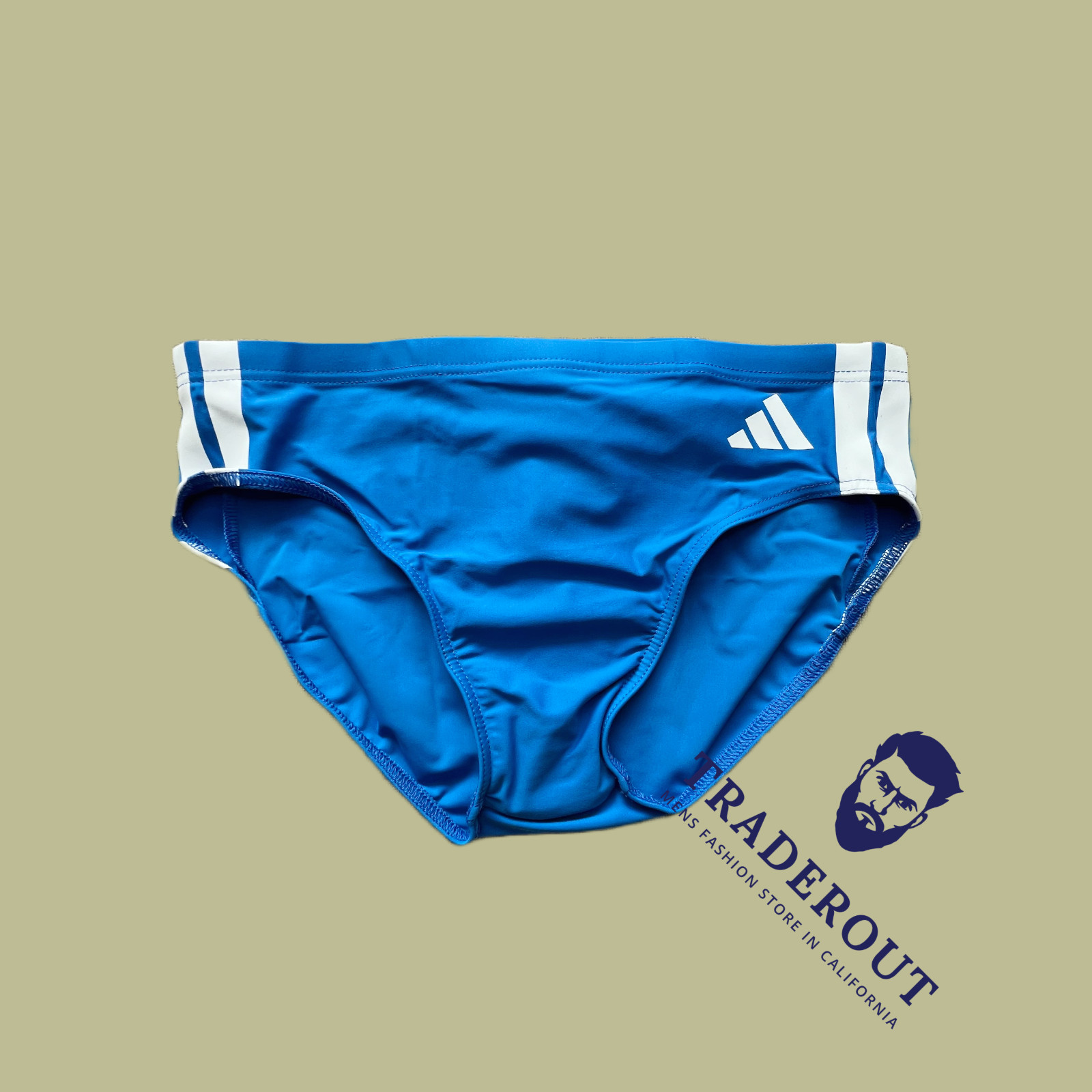 adidas men Royal blue striped Swim Brief swimwear Size 30 32 34 36