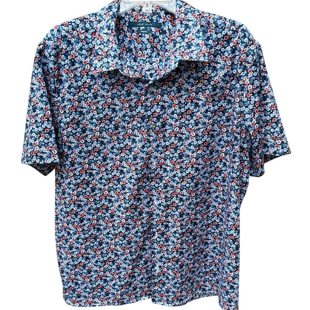 PERRY ELLIS. Multicolored, Floral printed Casual Button Down Shirt. Stretch.XXL.