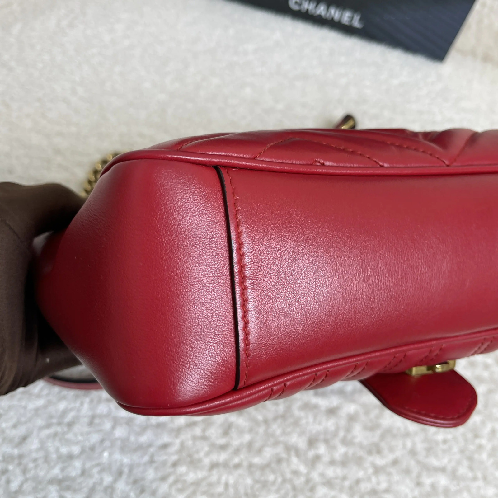 Gucci GG Marmont Red Leather Shoulder Bag Gold Hardware