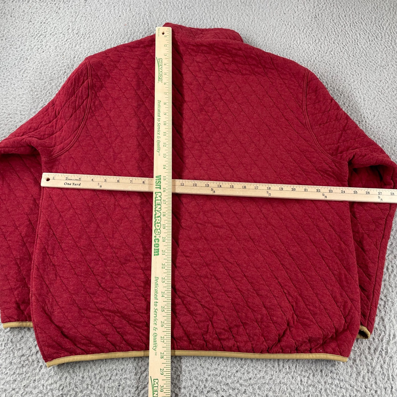 Orvis Pullover Men Large Red Quilted 1/4 Zip Snap Outdoors Hiking Pockets Casual