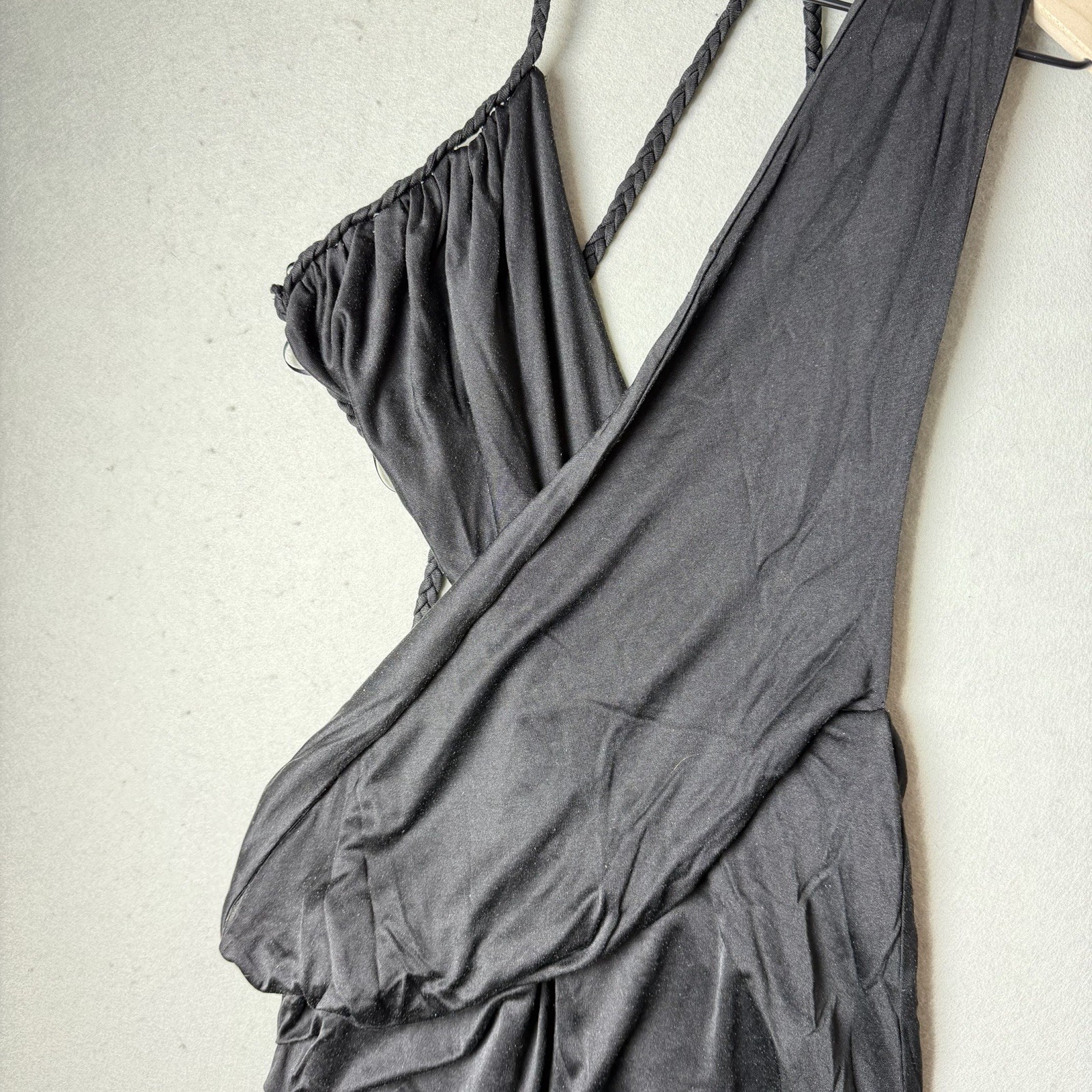 Retrofete Wrap Mini Dress Braided Straps Black Women’s size S
