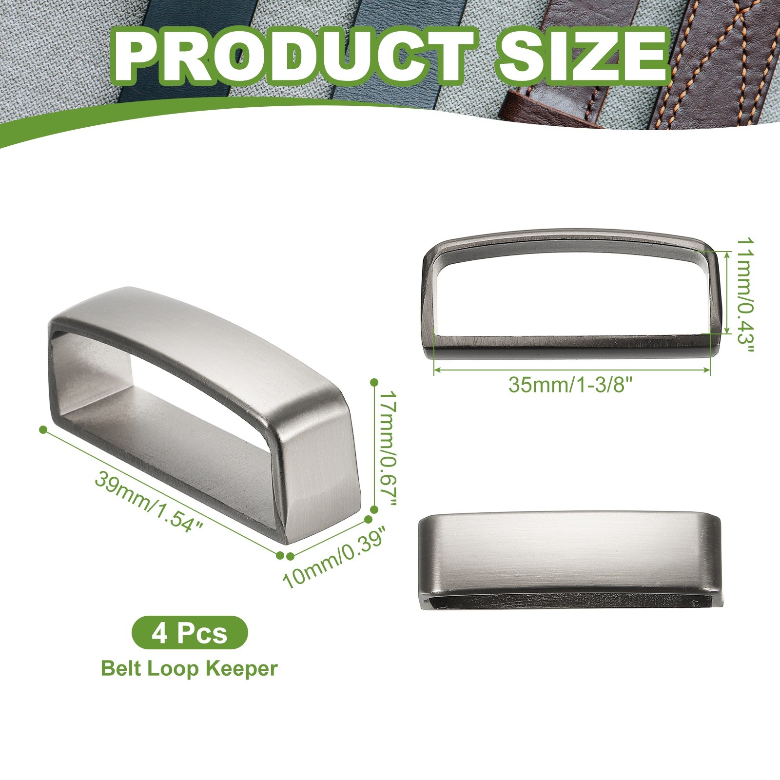 1-3/8 Inch 40mm Belt Loop Keepers, 4 Pcs Alloy Belt Men’s Buckle, Silver Grey