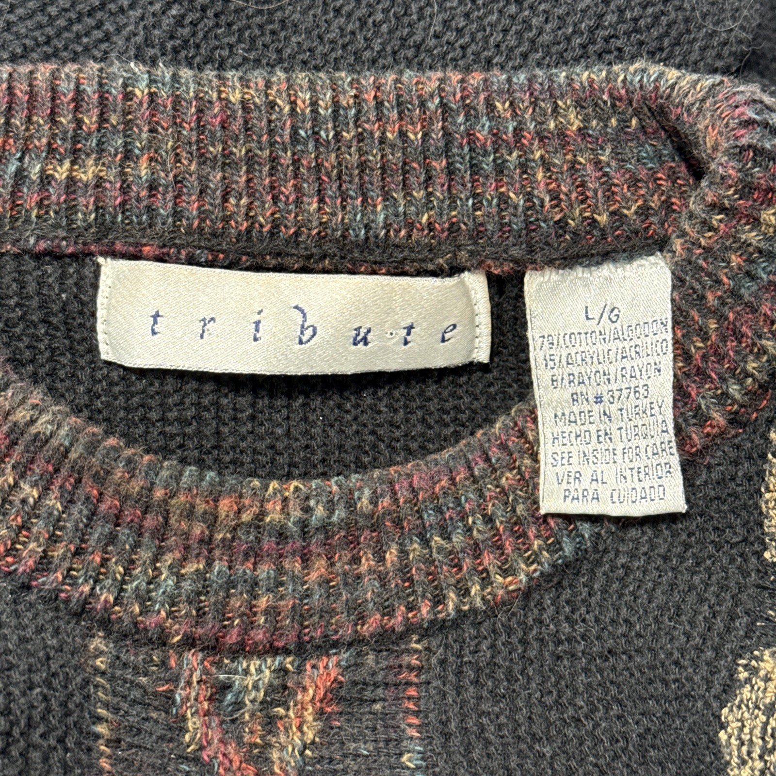 Vtg 3D Knit Crewneck Sweater Mens L Geometric 90s 80s Hip Hop Cosby Grunge Coogi