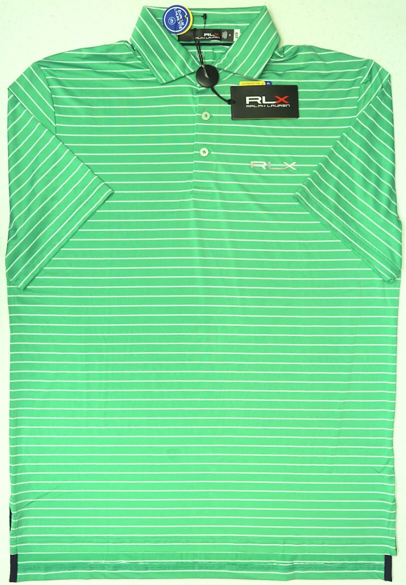 RLX Polo Ralph Lauren Green Striped Short Sleeve Wicking Shirt UPF 50+ $98
