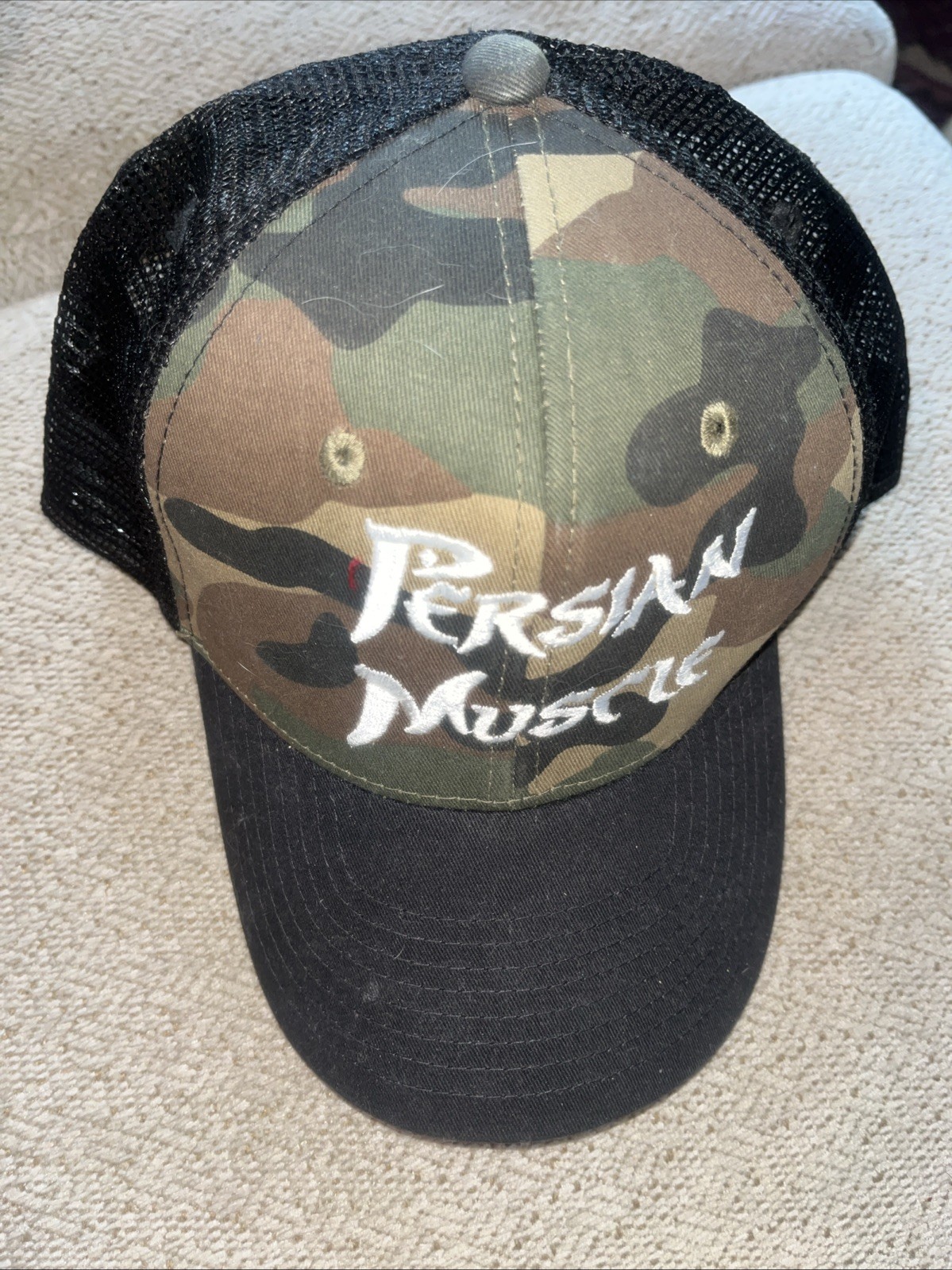Persian Muscle Baseball Cap with Camouflage Background. Unisex Baseball Cap