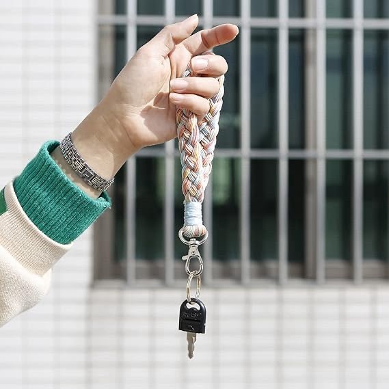 Braided Wristlet Keychain Lanyard Strap, Detachable Lobster Clasp, Multicolor