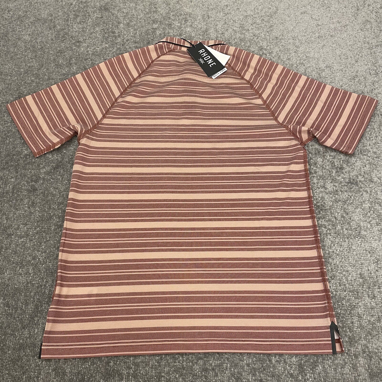 Rhone Polo Shirt Mens Small Mahogany Rose Stripe Delta Pique Golf NEW $94