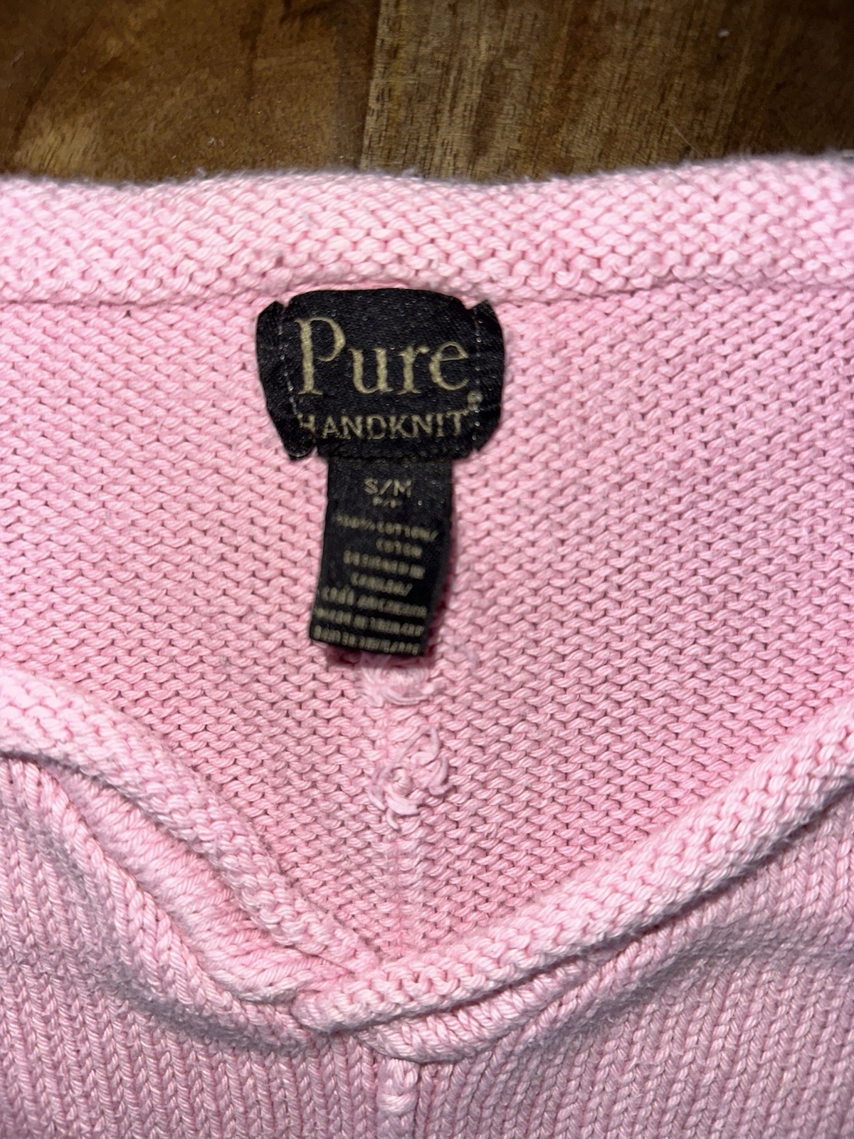 Pure Handknit Womens S/M Pink Knit V-Neck Long Sleeve Button Sweater Girly