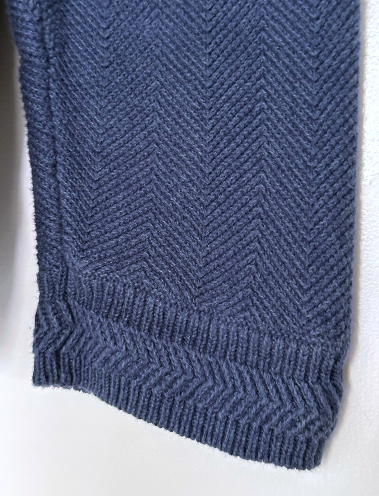 Chaps Ralph Lauren Mens Large Cotton Herringbone Sweater Blue Gray Crewneck