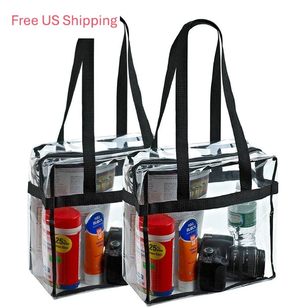 2 Clear PVC Tote Bag Women Bag Large Transparent Handbag for Stadium & Security