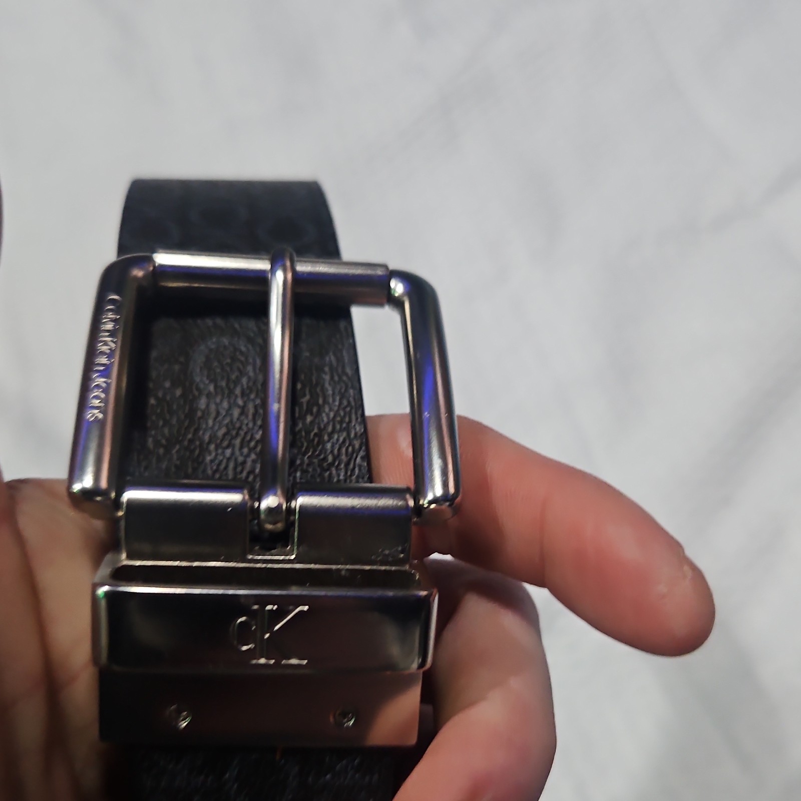 Calvin Klein Men’s Black Logo Pattern Adjustable Belt CK Buckle Size L