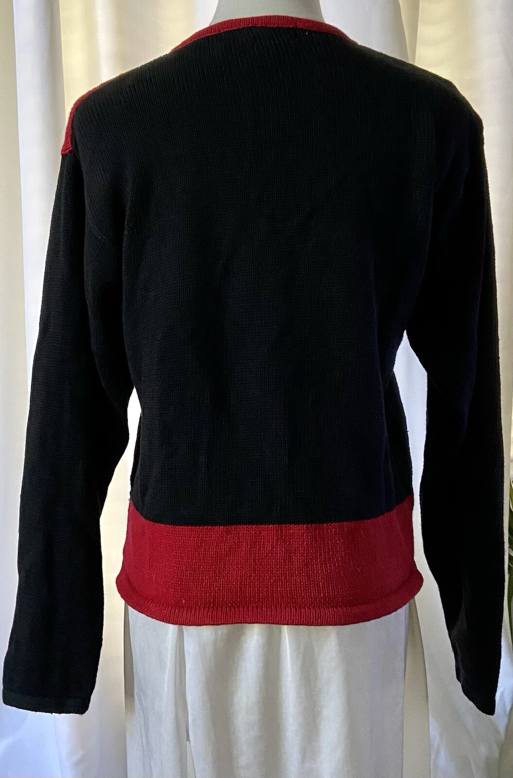VTG Dress Barn M Christmas Cardigan Red Black Holly Berry Ugly Holiday Sweater