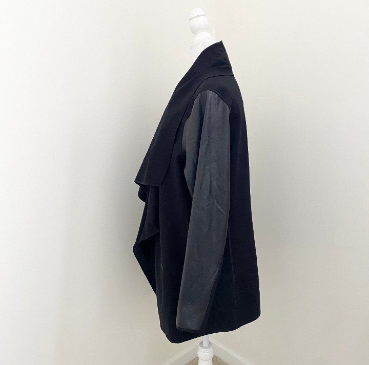 SPANX NWT Drape Front Jacket Very Black Ponte Faux Leather- Size Large