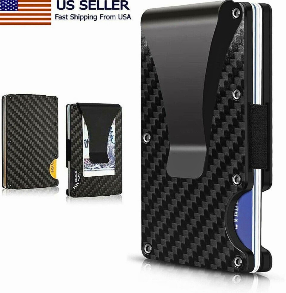 Mens RFID Blocking Carbon Fiber Wallet Slim Money Clip ID Credit Card Holder