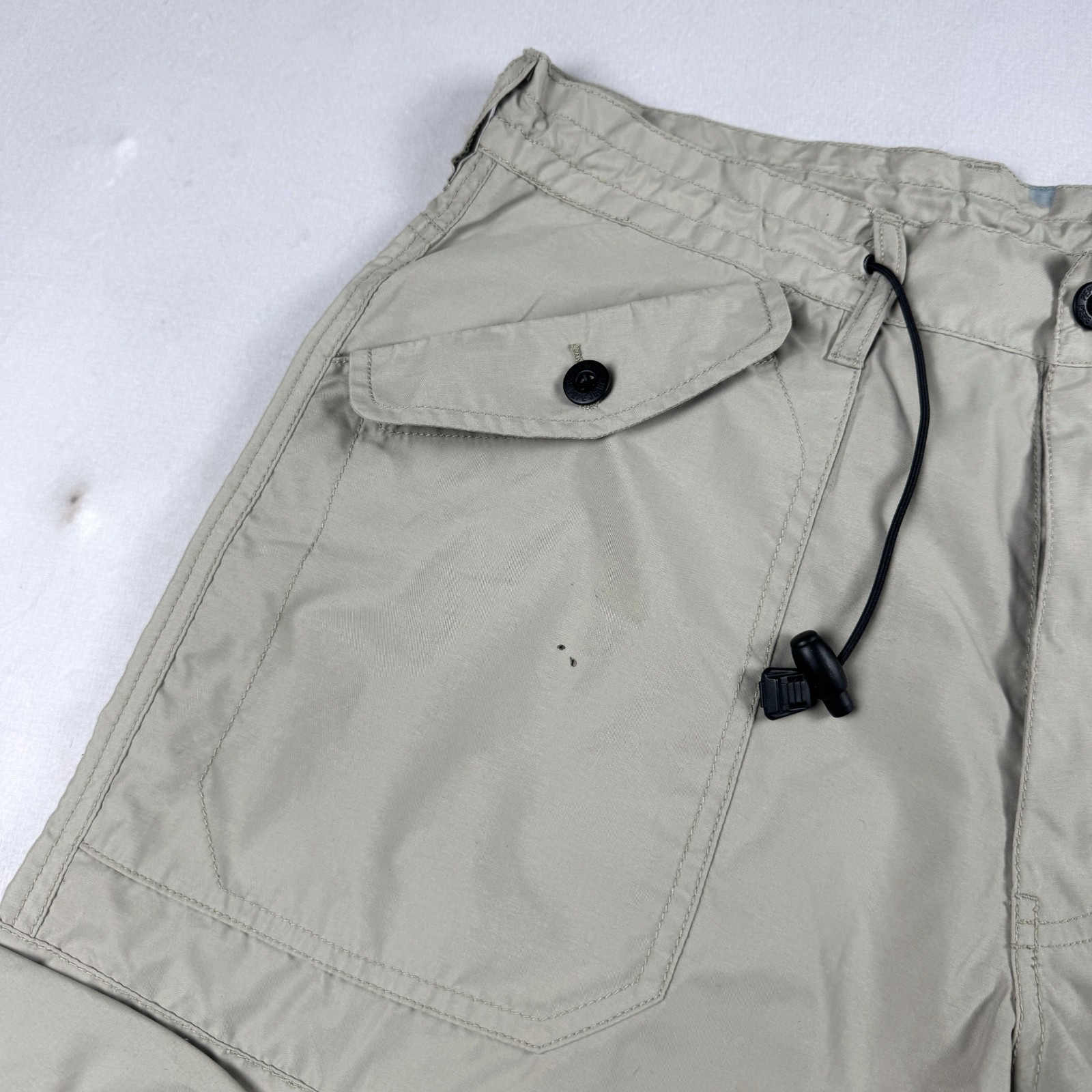Mens Vintage Beige Cargo Convertible Zip Off Pants Utility Tactical Parachute
