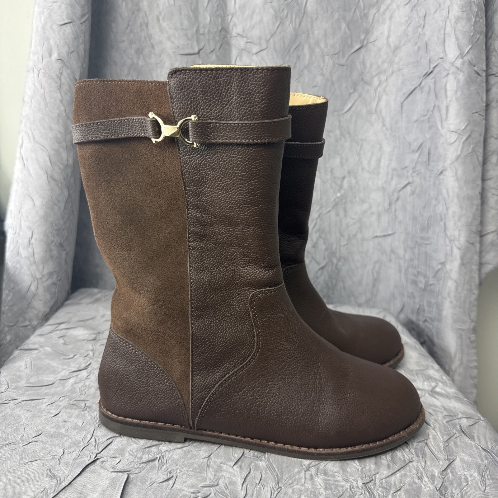 Janie and Jack Kids Brown Leather Suede Buckle Zip Tall Riding Boots Size 13k