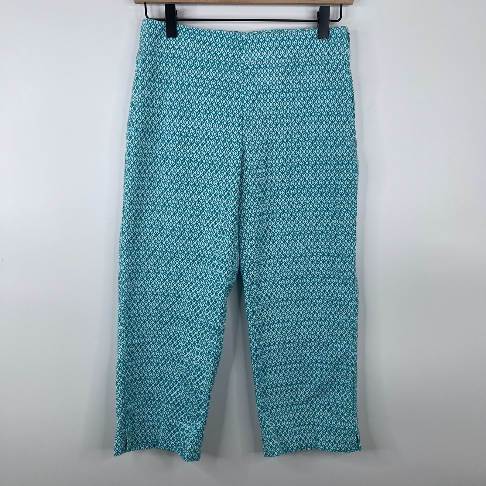 Tallbots Womens Ankle Cropped Pants Size 2P Teal Workwear Side Zip