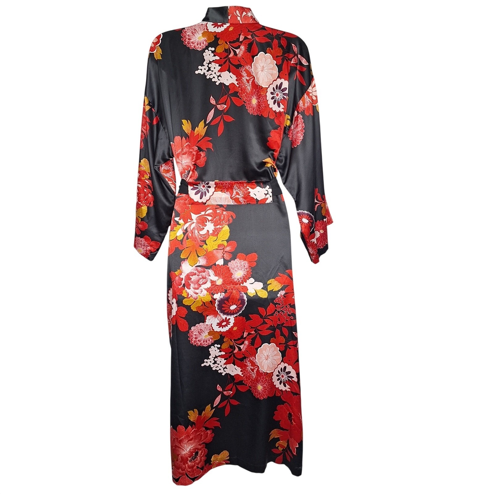 Natori Empress Satin Floral Kimono Robe Mid Length Long Medium Belted Glam Wrap