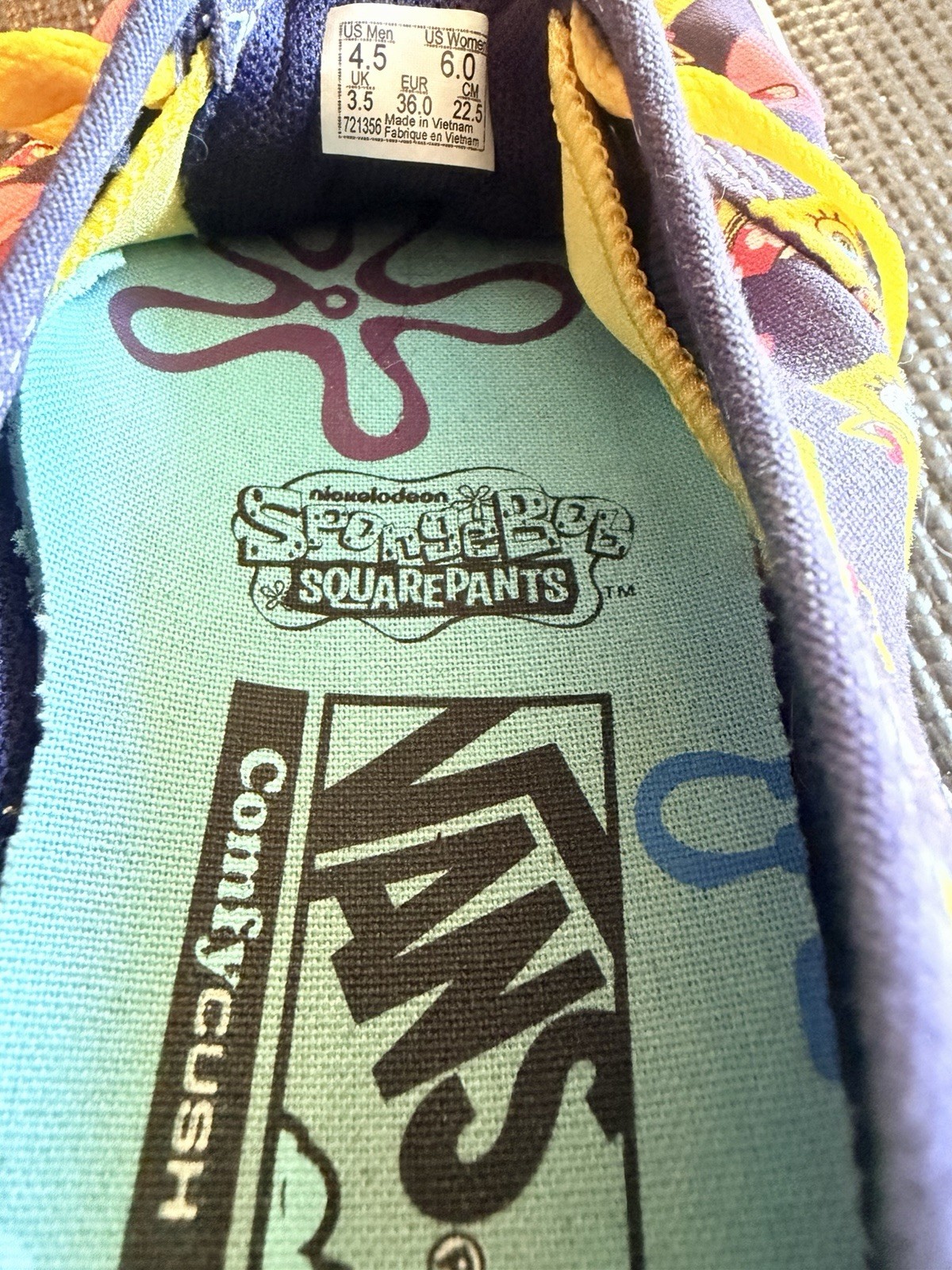 Vans x SpongeBob SquarePants ComfyCush Authentic Shoes Women’s 6 Men’s 4.5 Rare