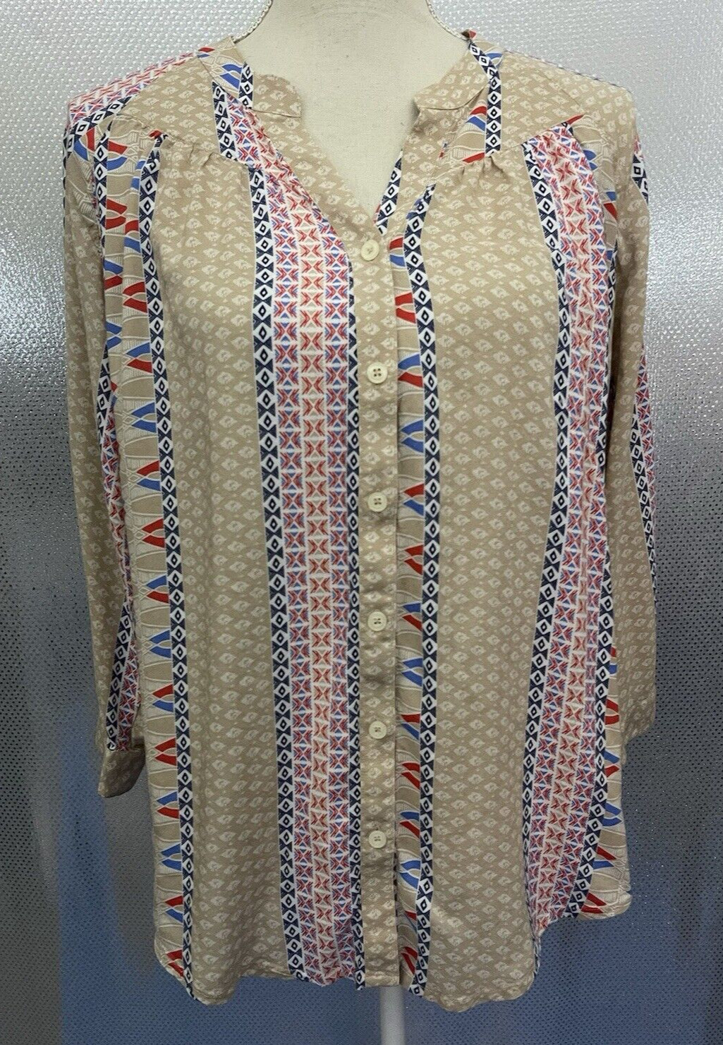 Anthropologie Maeve Top Womens Sz M Multicolor Printed Rayon Button Down Blouse