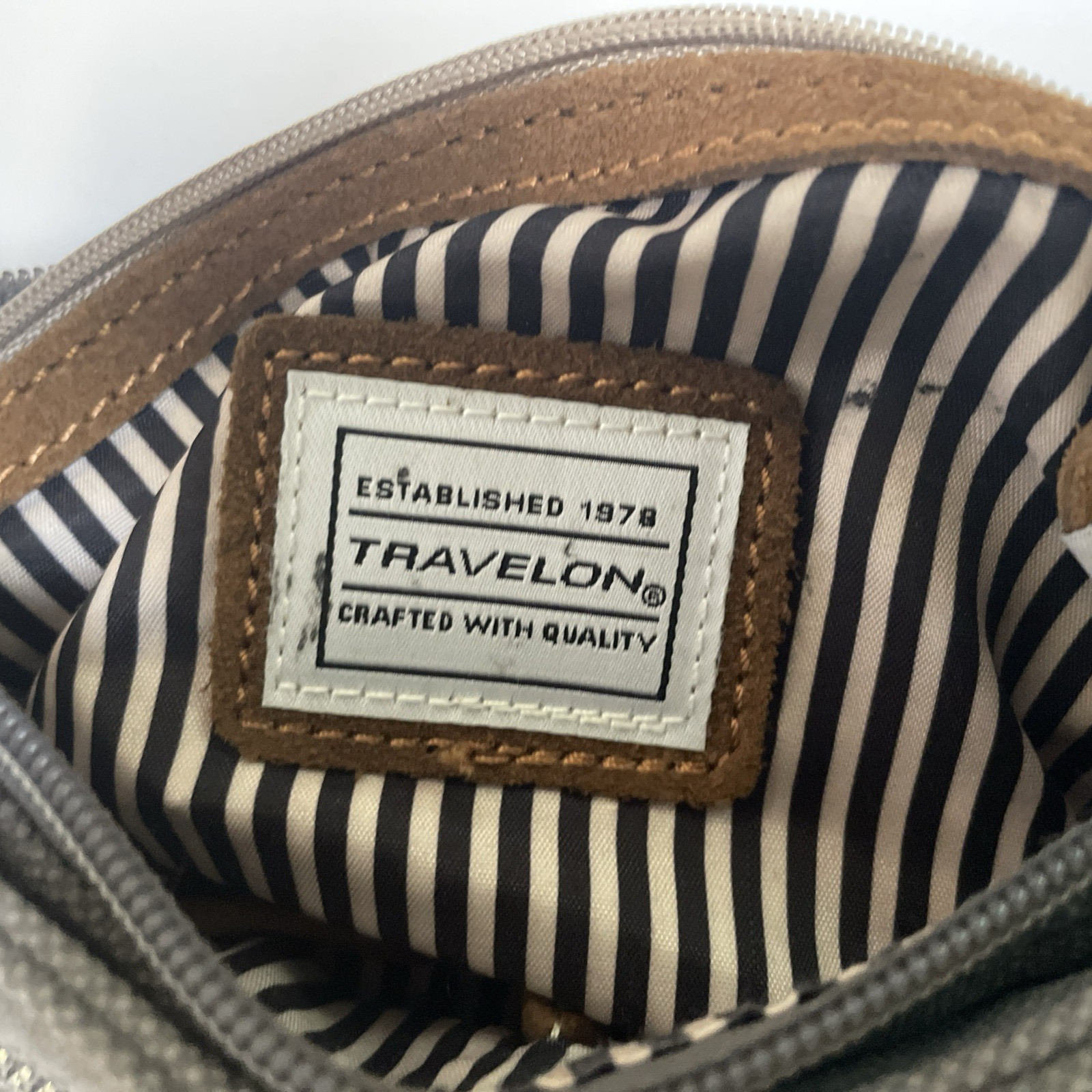 Travelon Anti-Theft Heritage Women’s Crossbody Bag Purse Gray Canvas RFIDw/light