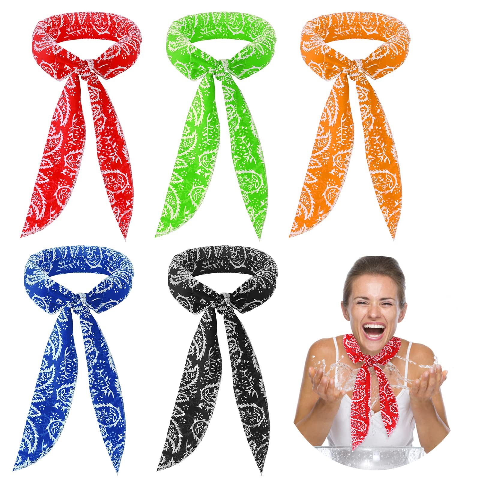 5 Pieces Cooling Neck Wraps, Ice Scarf Water Soaking Wraps for Neck Bandana Head