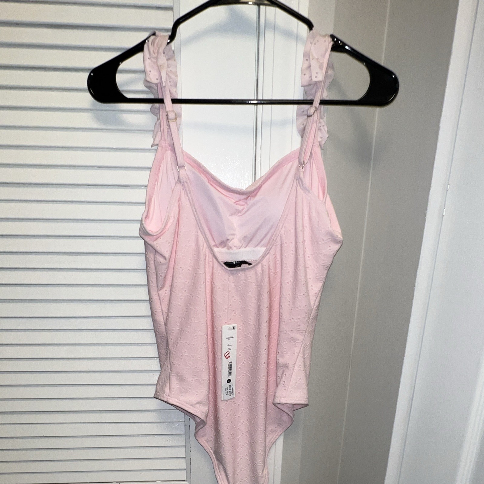 AQUA Swim Pink Eyelet Ruffle Strap One-Piece Swimsuit Women’s Size L