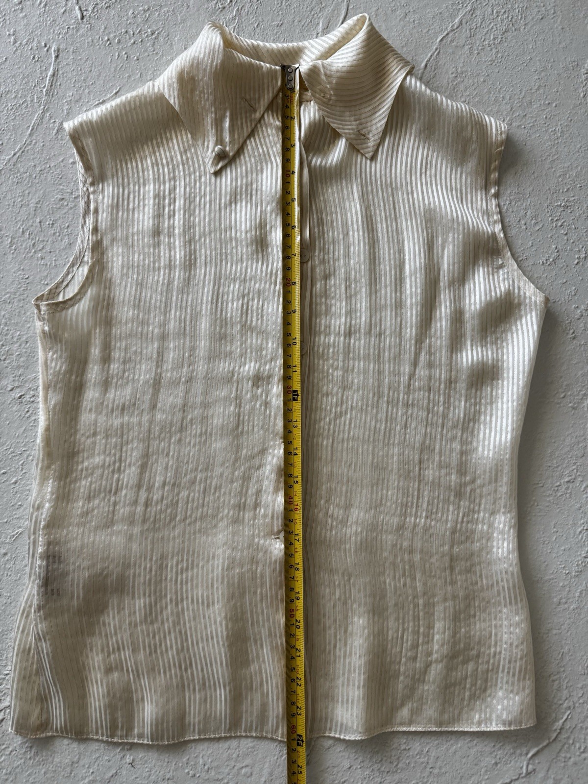 St. John 100% Silk Satin Sleeveless Collared Button-Up Striped Ivory 4