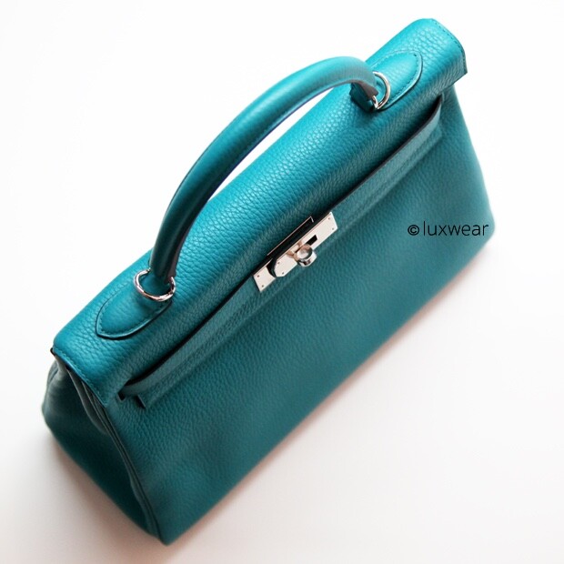 HERMES KELLY Paon Blue 32cm with silver hardware