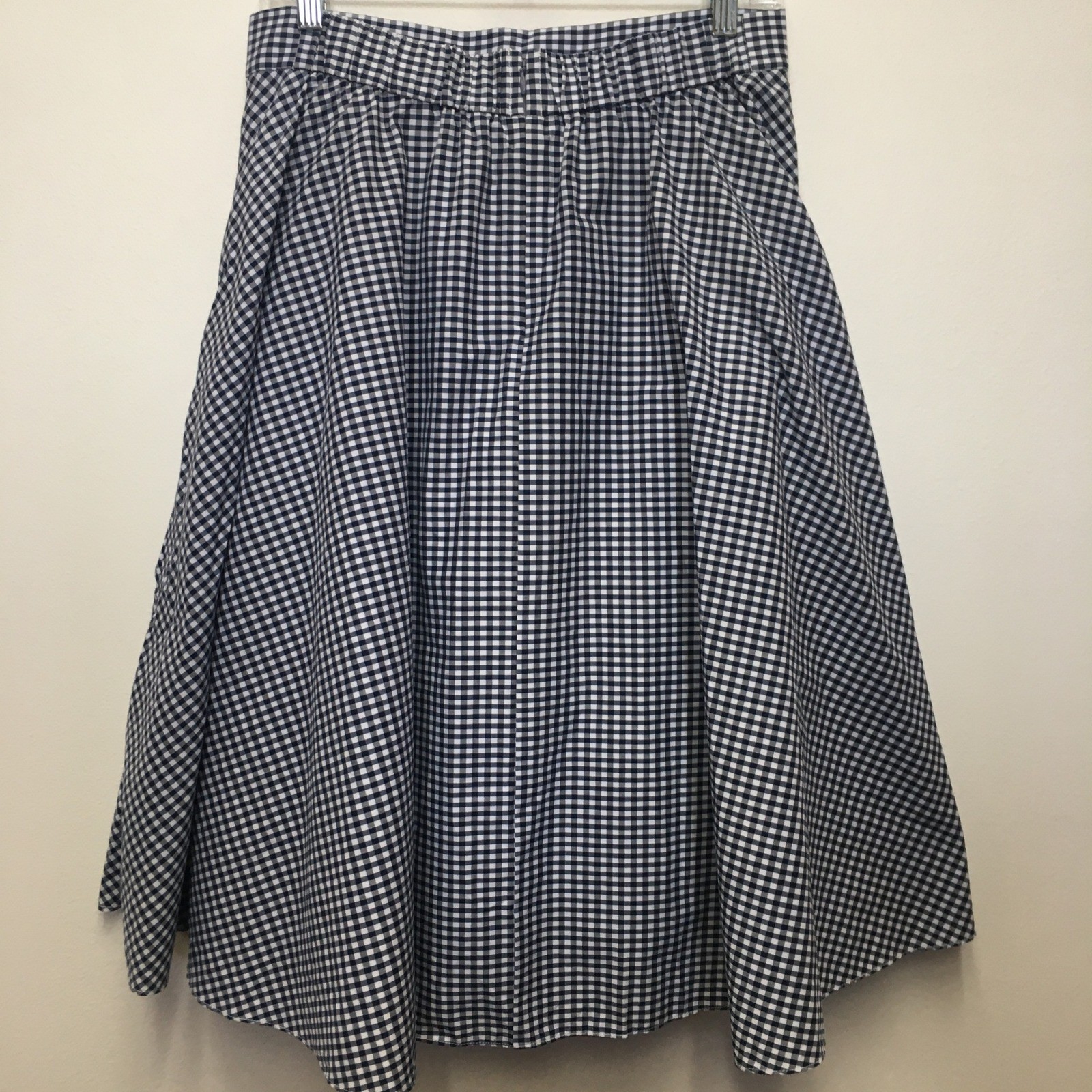 Uniqlo Gingham Pockets Circular Skirt Women’s Large Navy Blue Preppy Classic