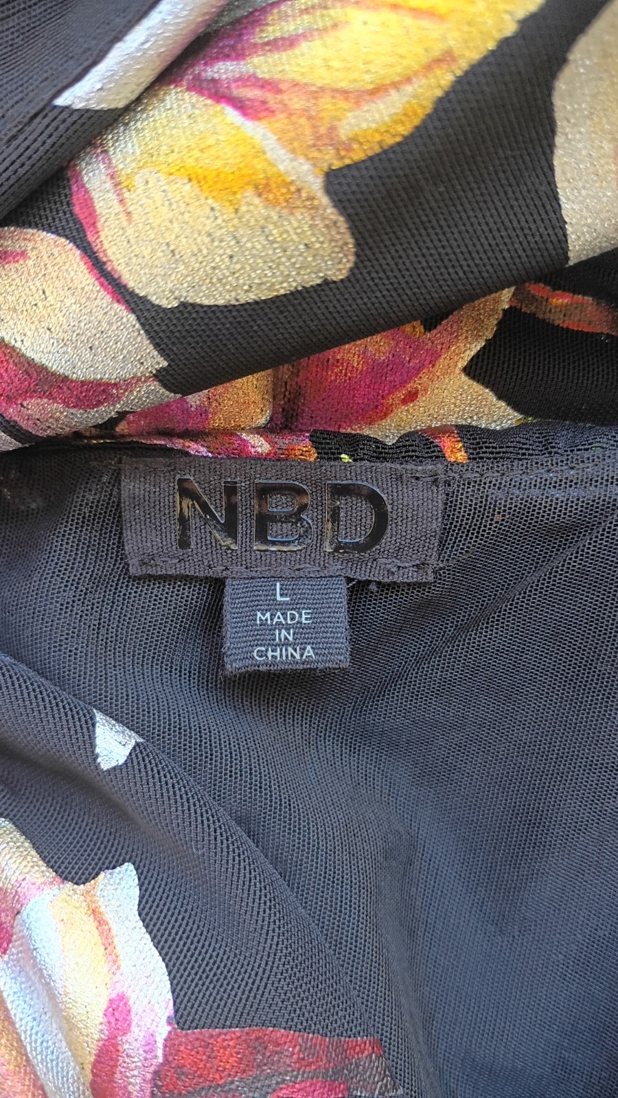 NBD Revolve Deidre Midi Dress Black Pink Floral Ruched Cocktail Wedding Guest L