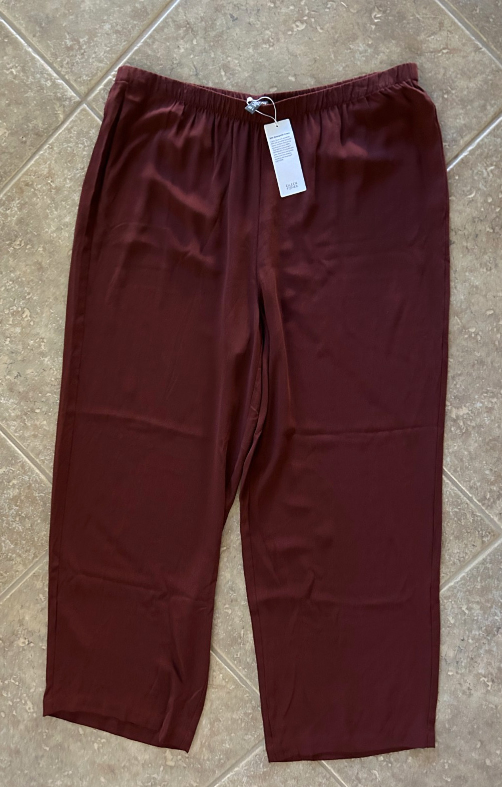 Eileen Fisher Silk Georgette Crepe Straight Ankle Pants Sz XS Redwood $248 NWT