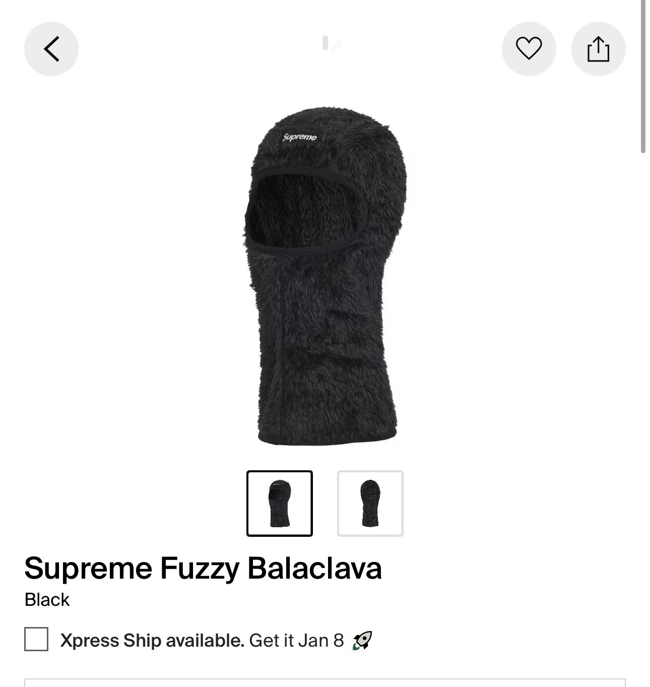 supreme fuzzy balaclava black fw24