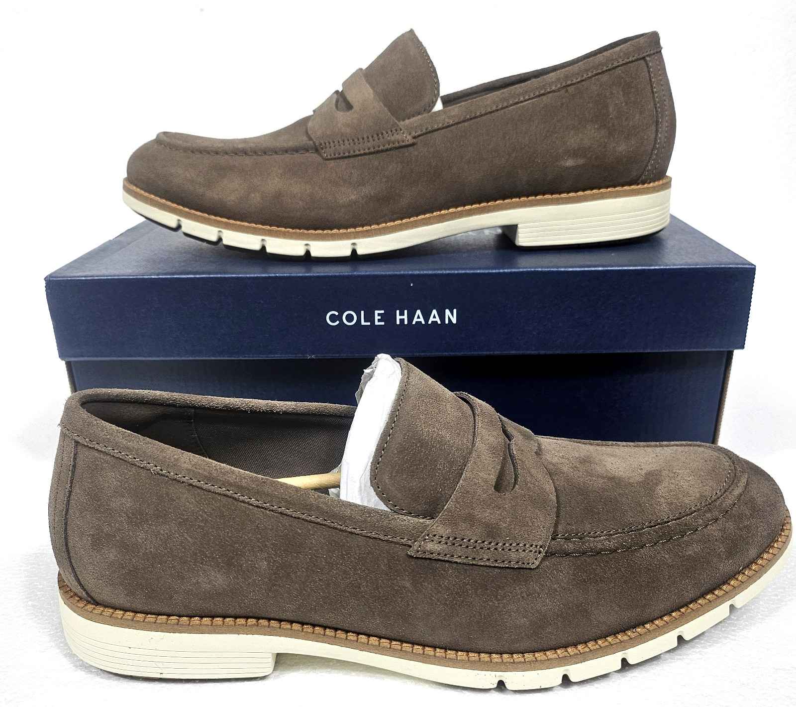 Cole Haan Shoes Size 11.5 Flexgrand Penny Loafer Truffle Suede Ivory C41635