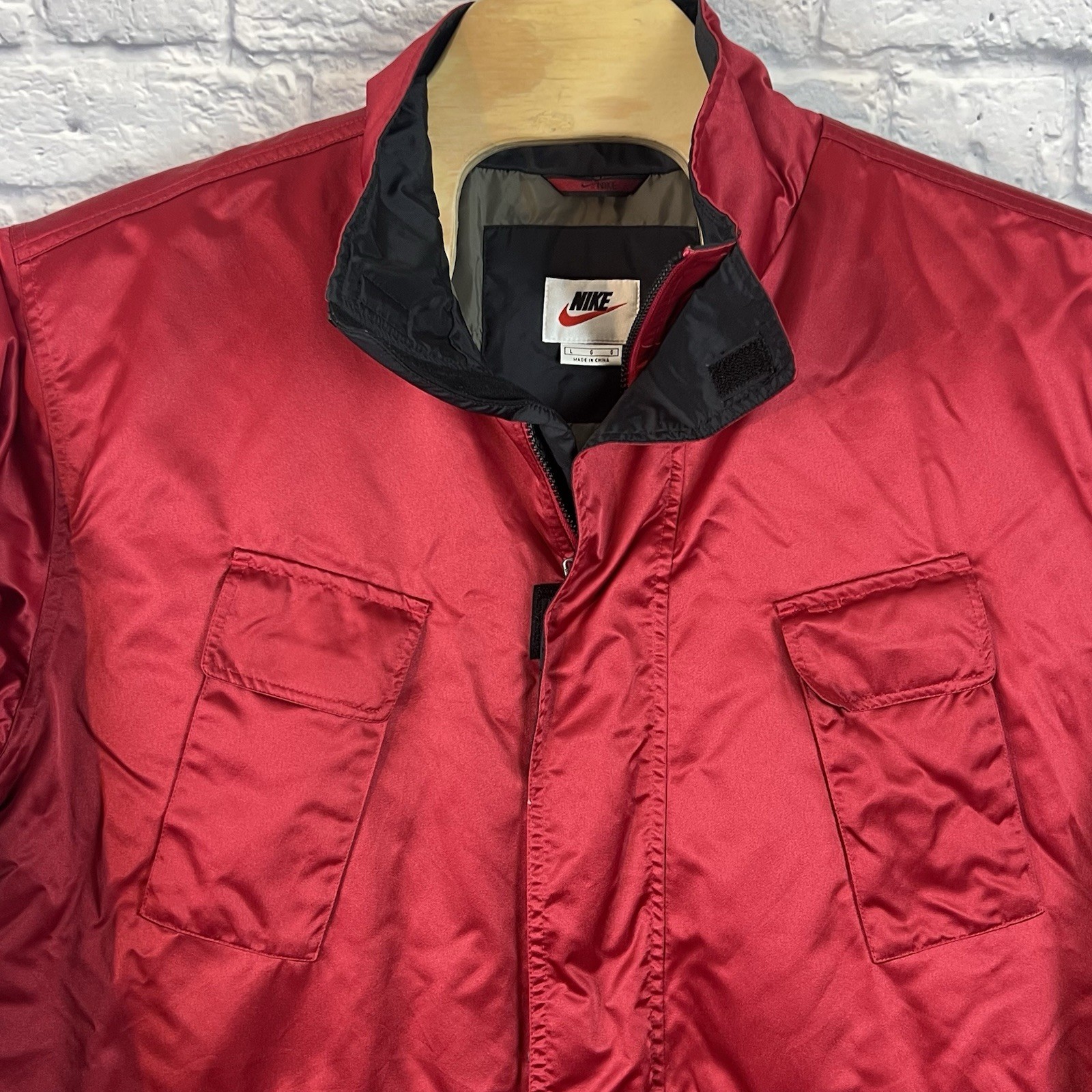 Vintage 90s Red Men Nike Puffer Jacket Long White Tag H8 Swoosh Pockets Large