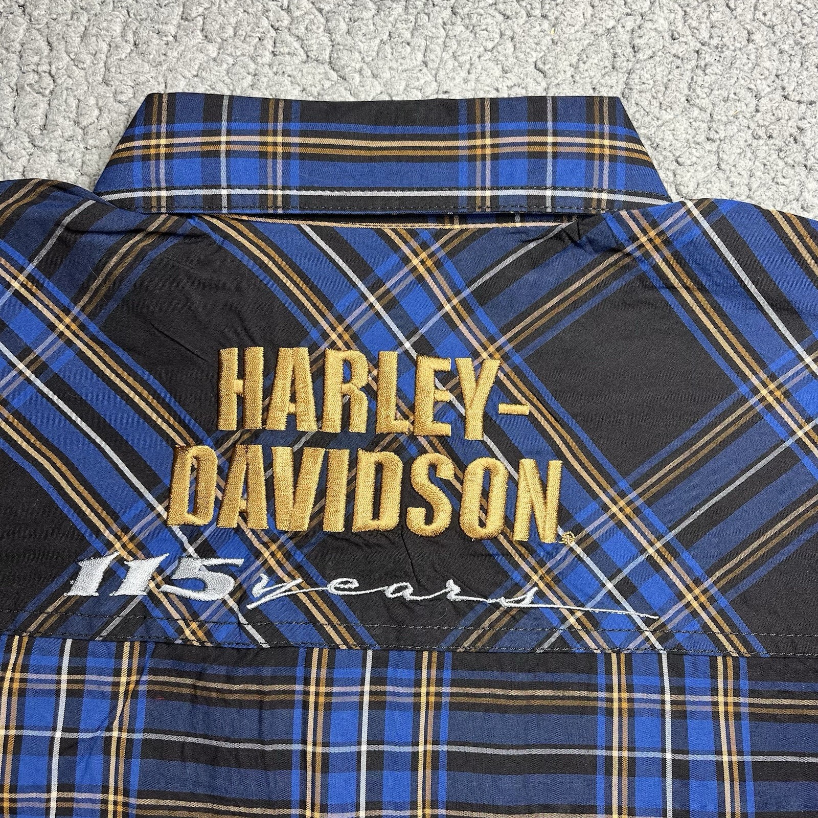 Harley-Davidson Mens Shirt Size M Blue Plaid Short Sleeve Button Down 115 Years