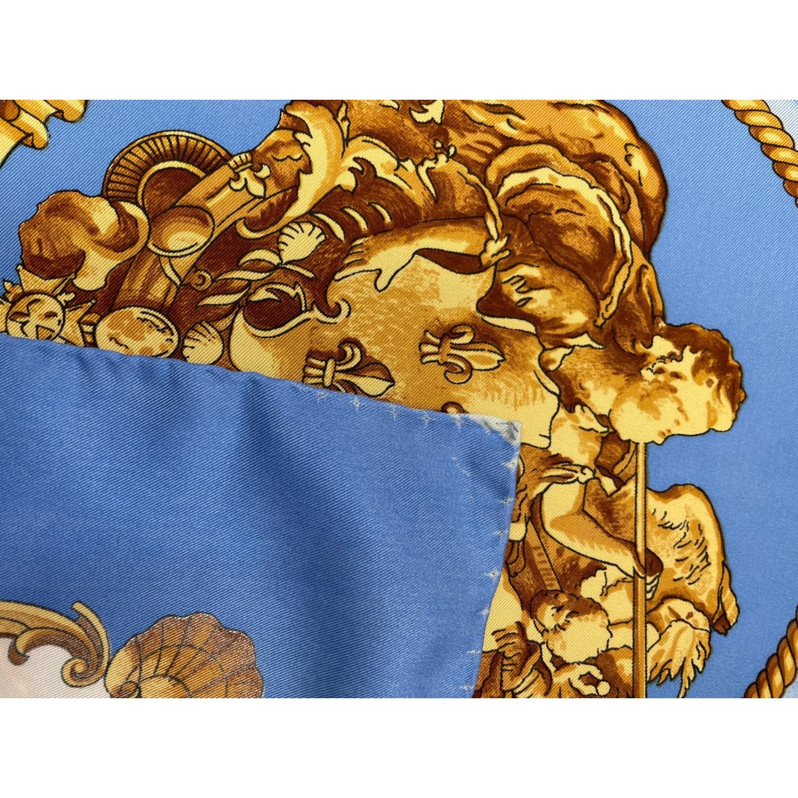 Hermes Silhovettes Navales Silk Scarf Blue Philippe Ledoux Nautical 35in Square