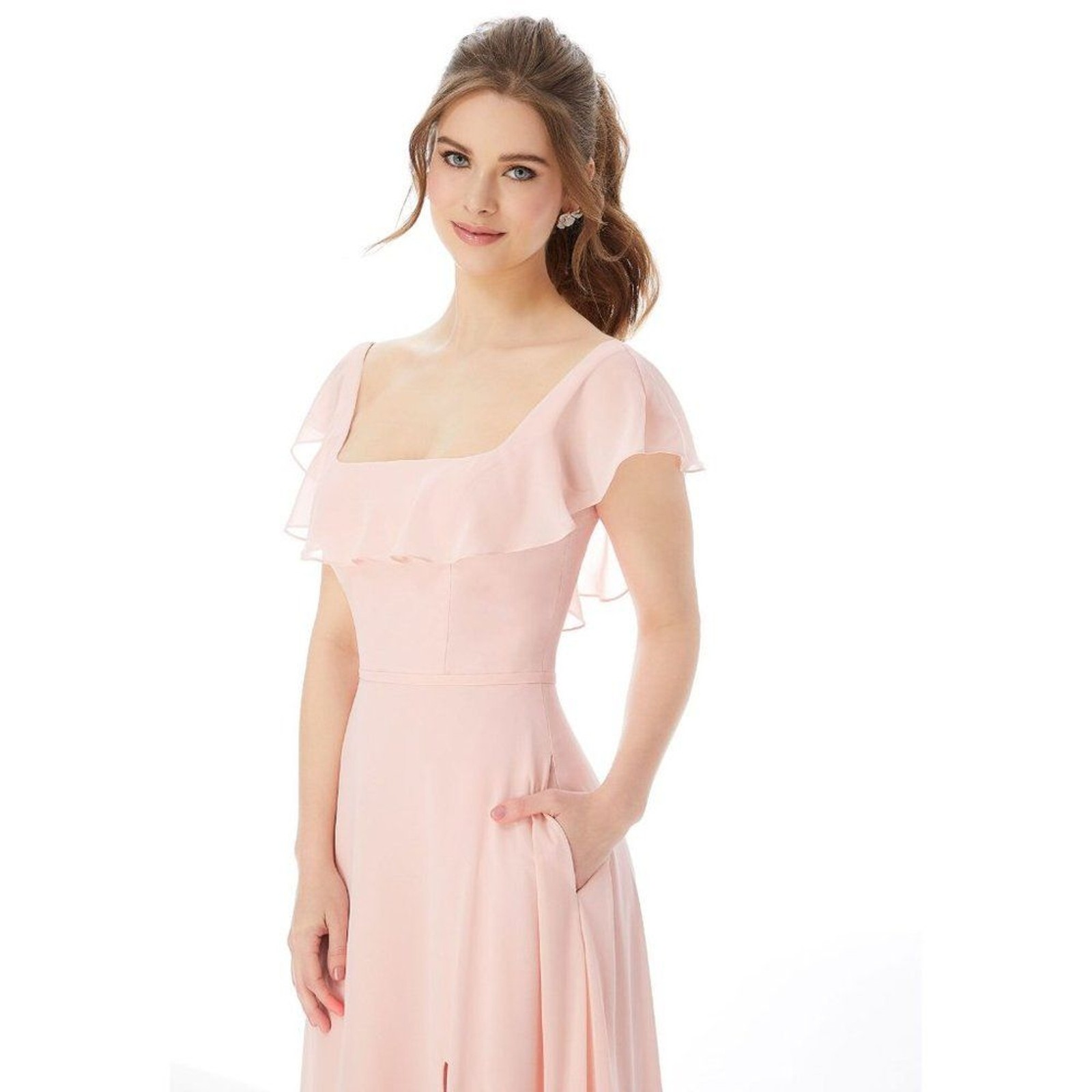Square Neck Ruffle Bridesmaid Dress