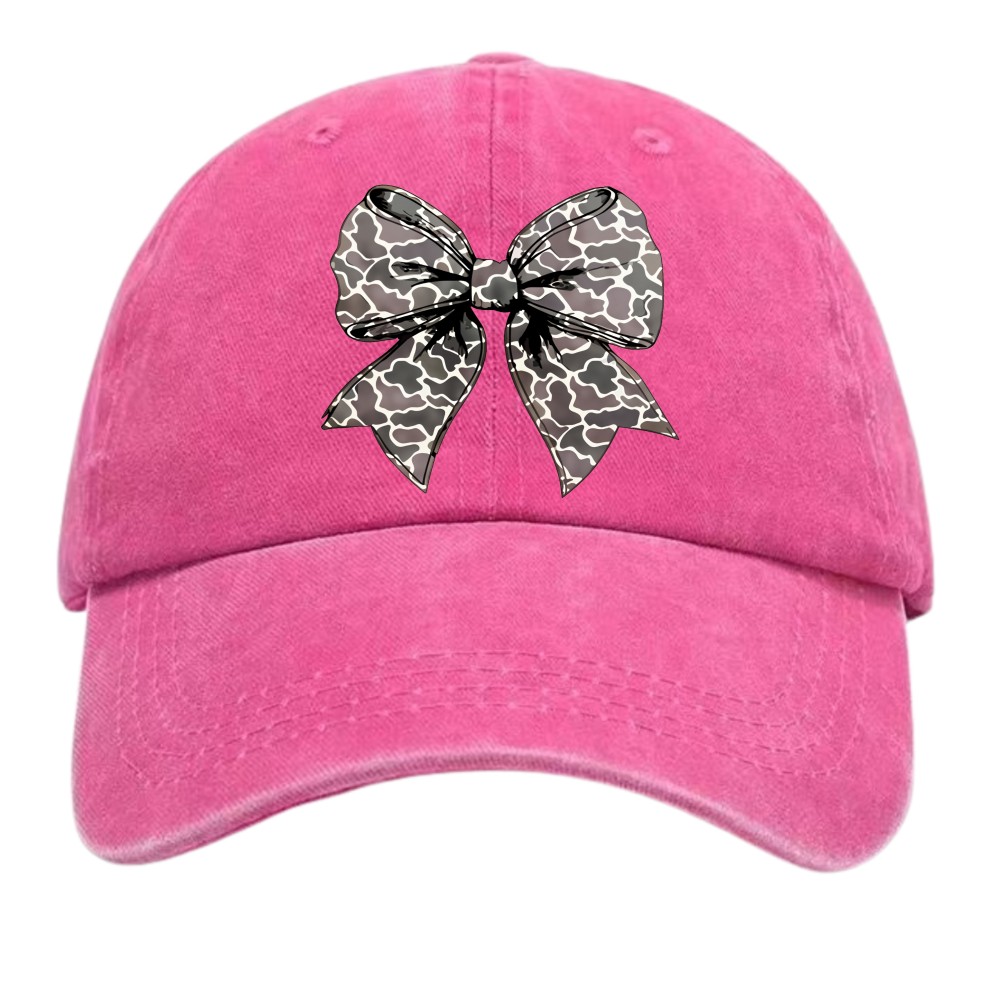 Leopard Print Bow Ribbon Vintage Washed Unisex Graphic Dad Hat