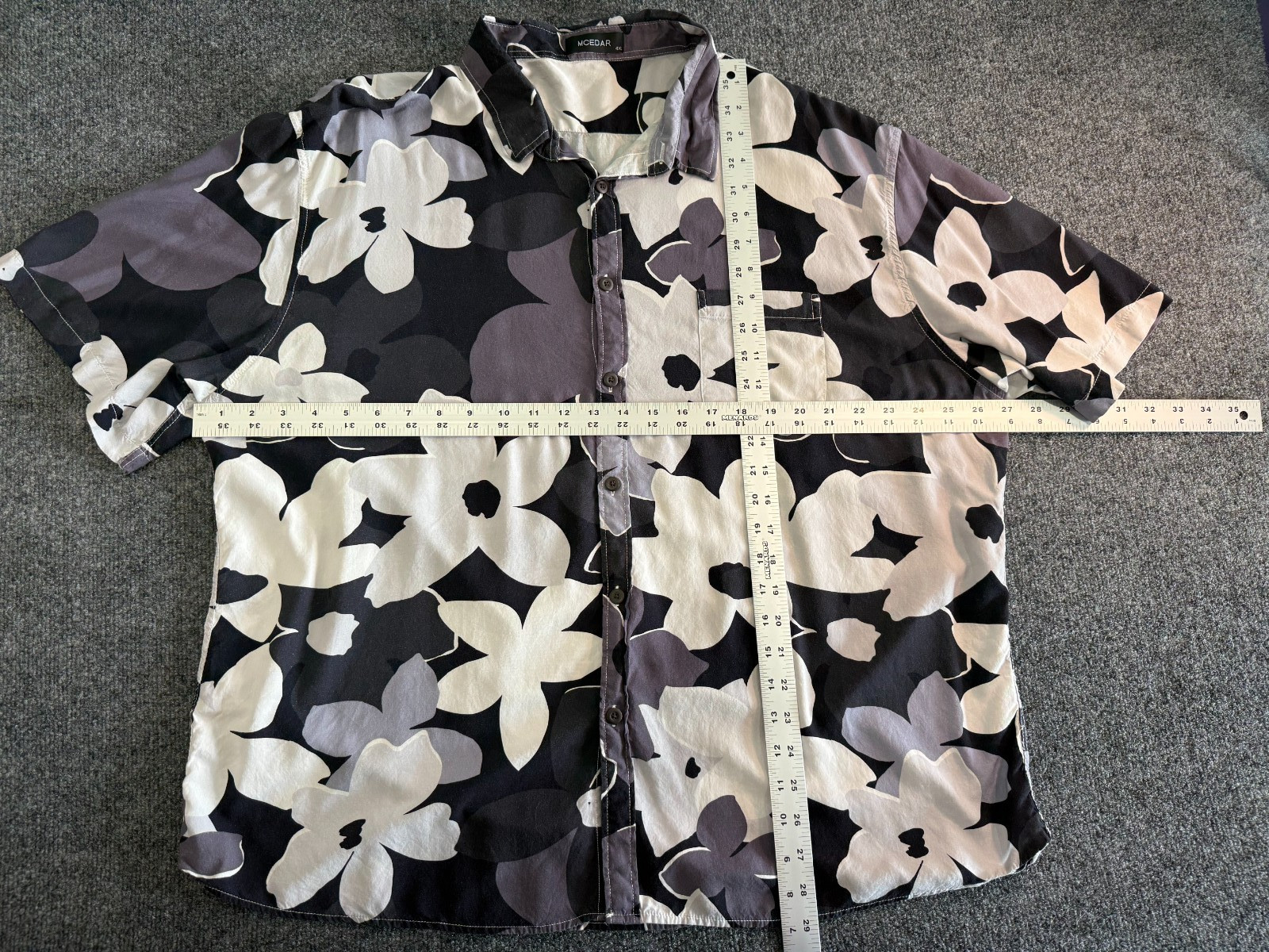 Men’s 4XL Button Down Short Sleeve Black Floral Print Shirt