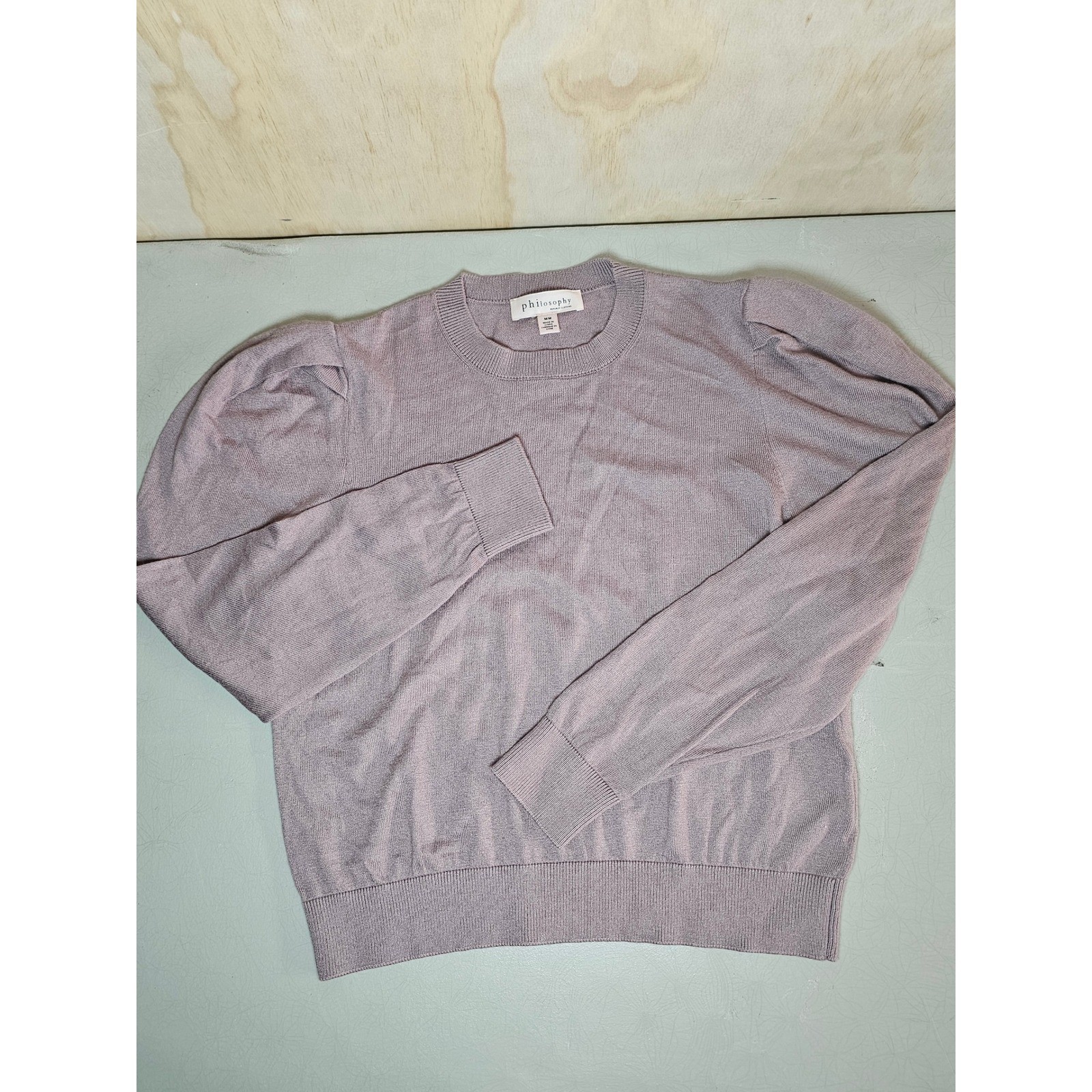 Philosophy Republic Clothing Womens Mauve Puff Sleeve Cashmere Blend Sweater M