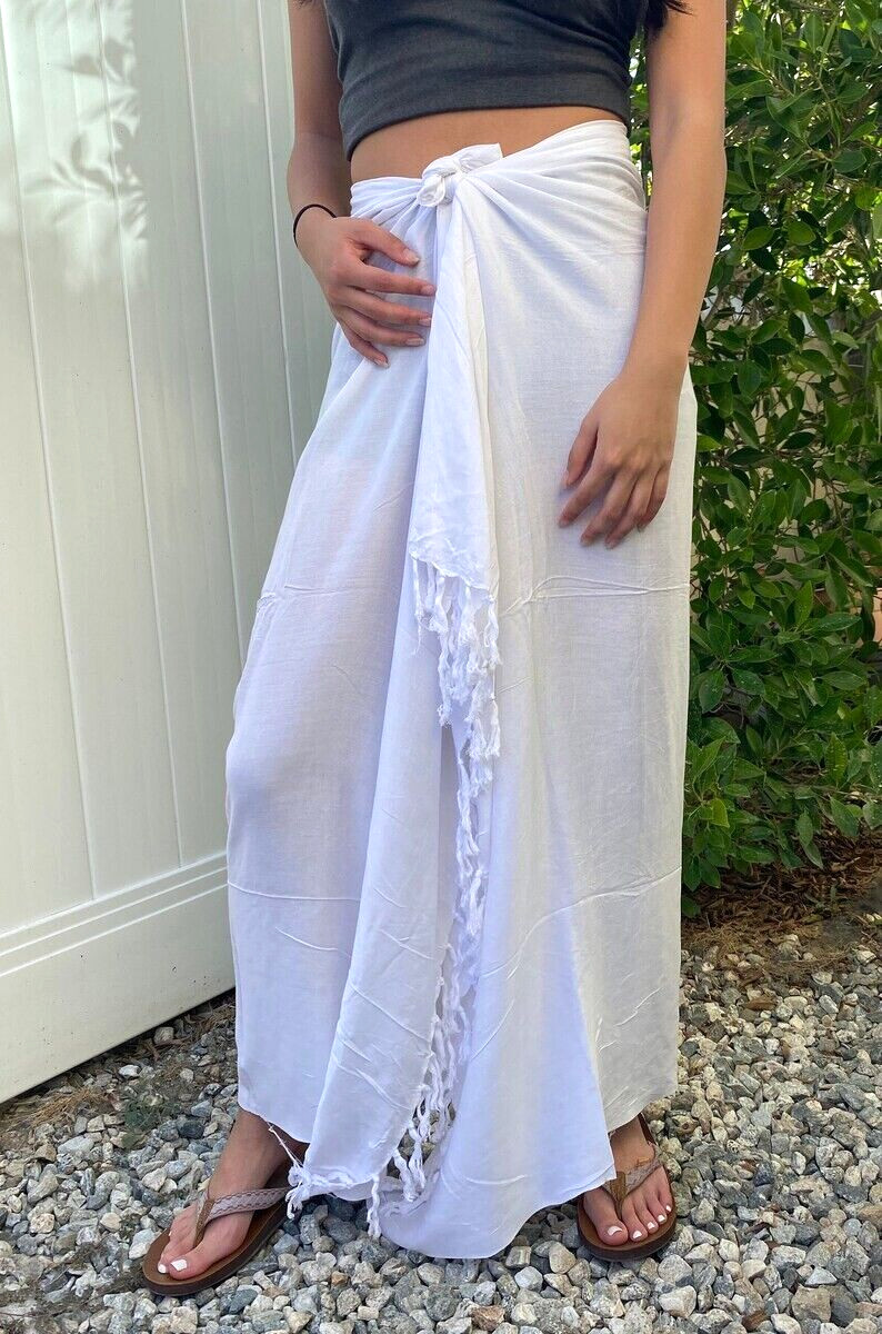 Hawaiian Pareo Sarong Solid White Hawaiian Luau Beach Pool Cruise Wrap Dress