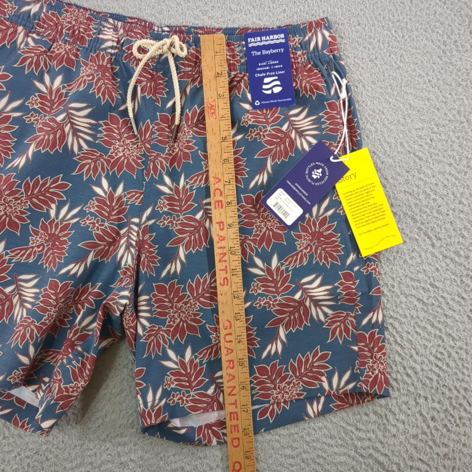 Fair Harbor Shorts Mens Large Blue Bayberry 7 Inch Swim Trunks Lined Drawstring