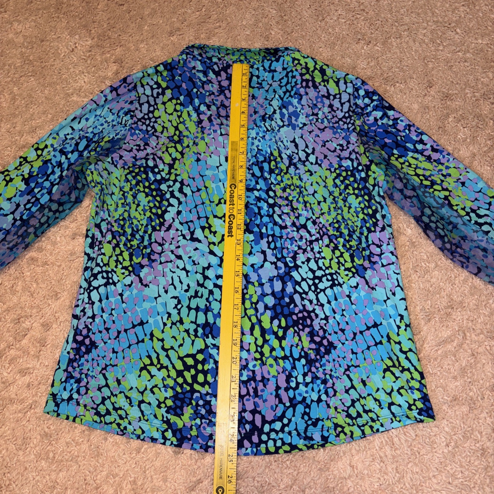 IBKUL Womens 1/4 Zip Pullover Long Mesh Vented Sleeves Blue Green Purple Print S