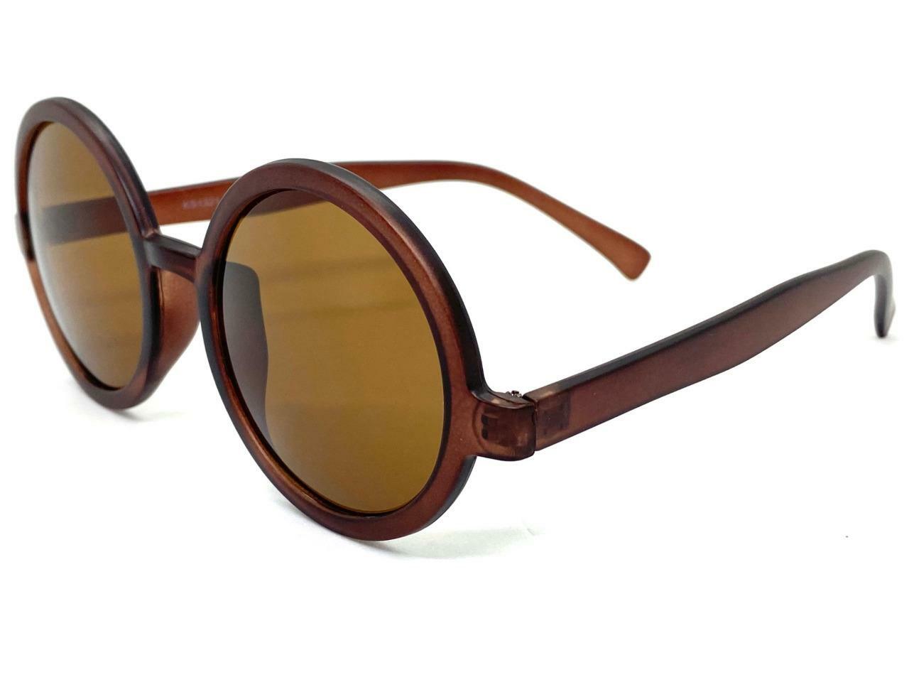 Men’s or Women Classic Vintage Retro Hippie Style SUN GLASSES Round Brown Frame