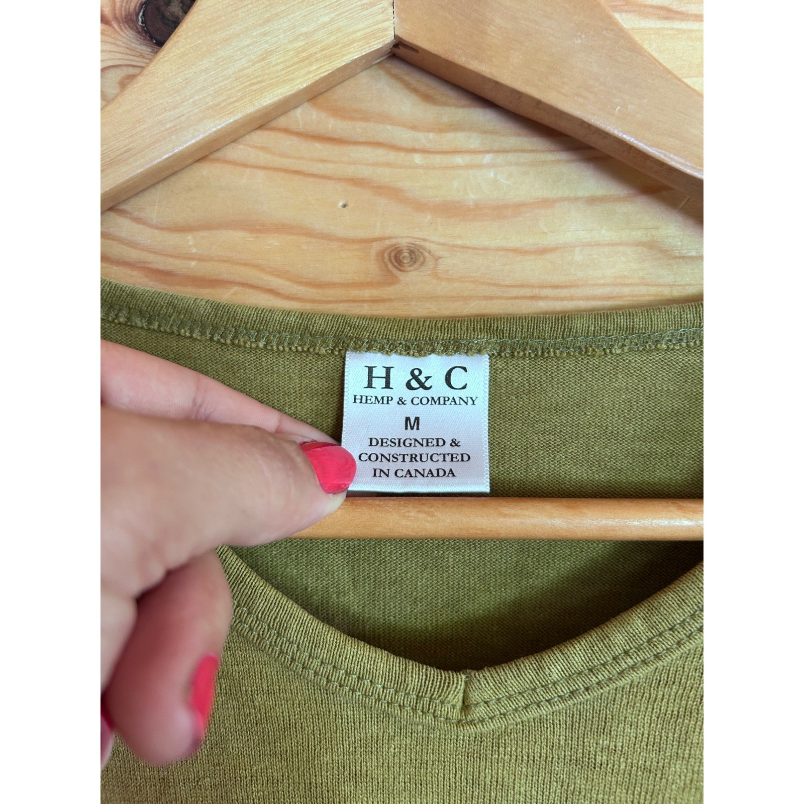 Vintage Hemp Long Sleeve VNeck Top Womens Medium Green Hemp & Company